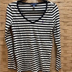 Ralph Lauren Black and White Striped Women's Top Blue Label Size S 100% Cotton